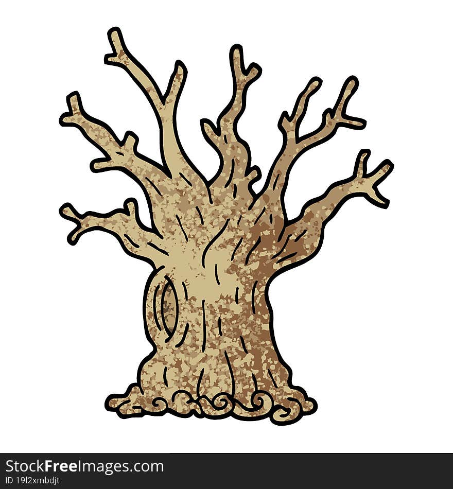 Grunge Textured Illustration Cartoon Tree