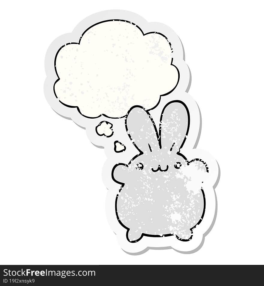 Cartoon Rabbit And Thought Bubble As A Distressed Worn Sticker