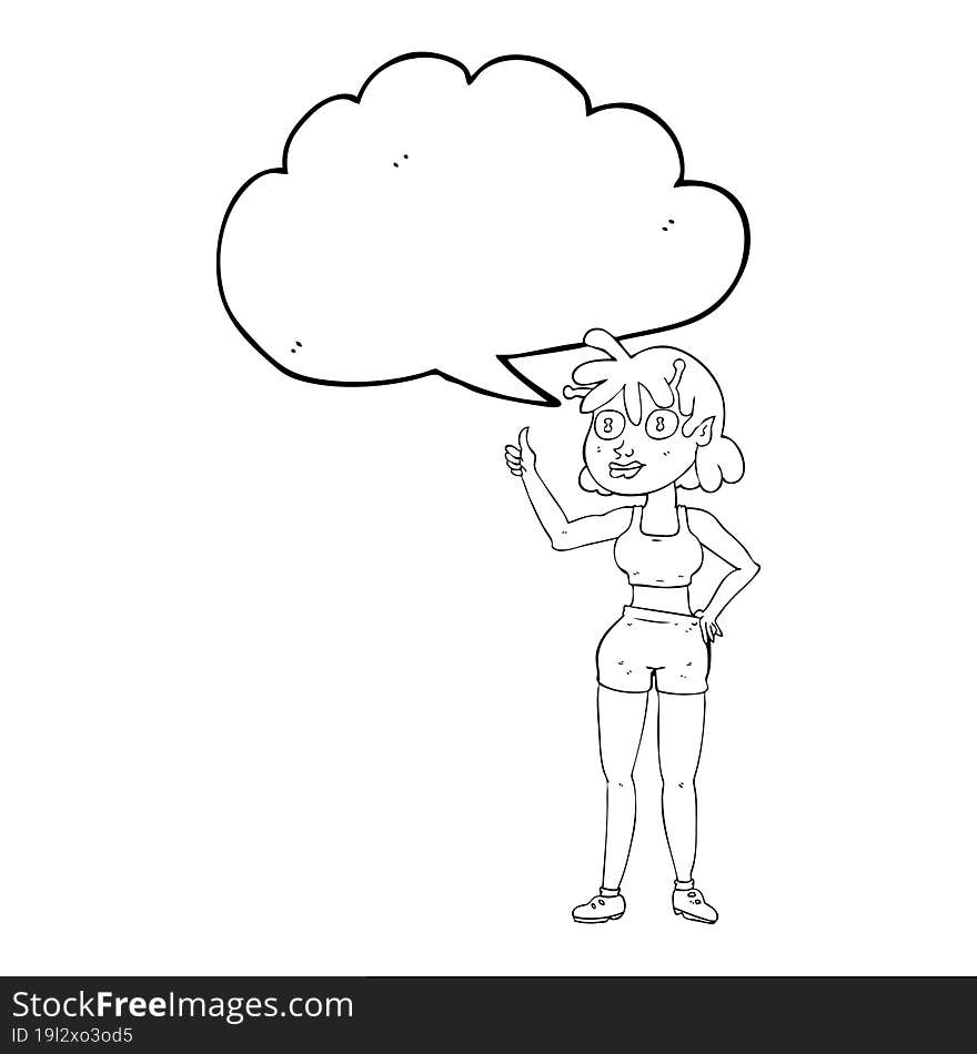 speech bubble cartoon alien gym girl