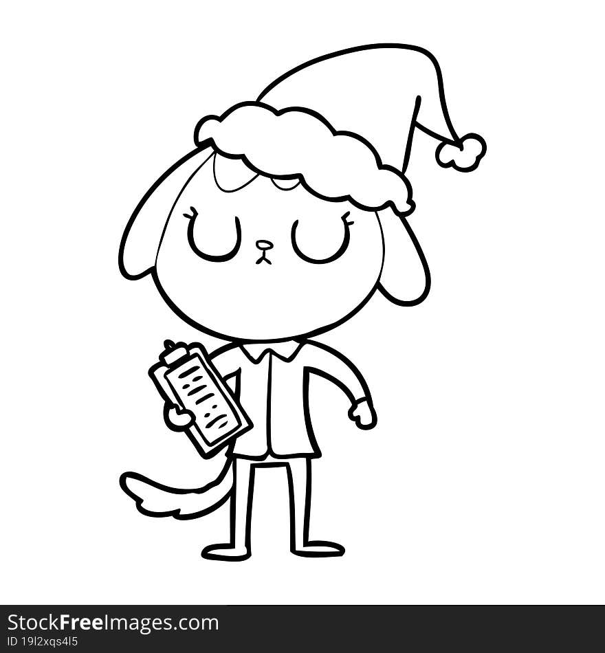 Cute Line Drawing Of A Dog Wearing Office Shirt Wearing Santa Hat