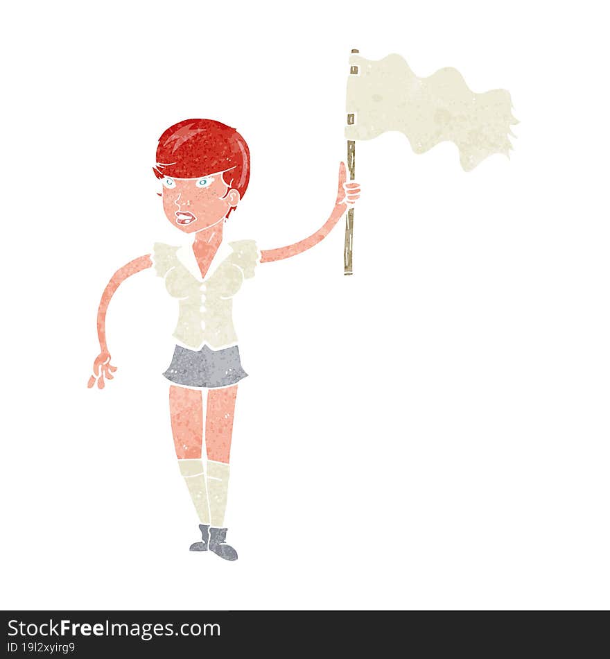 cartoon woman waving white flag