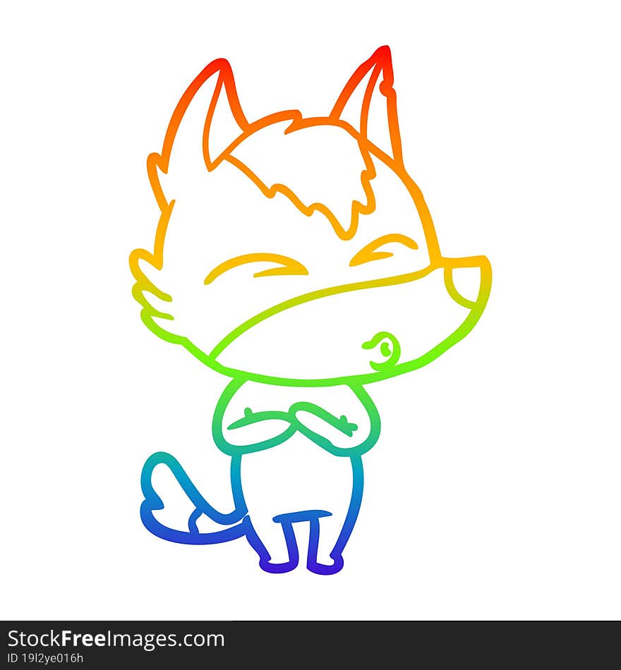 rainbow gradient line drawing cartoon wolf whistling