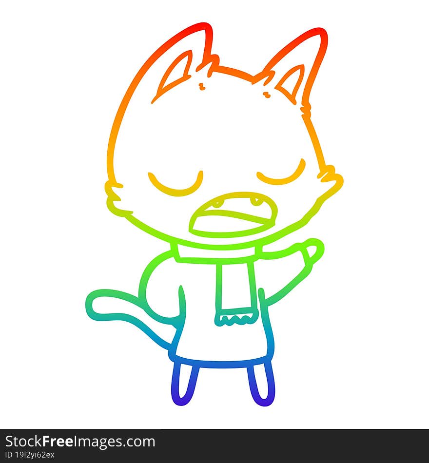 rainbow gradient line drawing talking cat wearing winter clothes