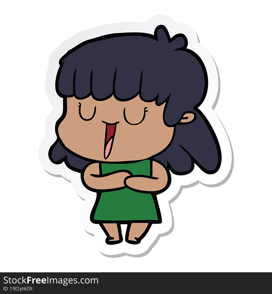 sticker of a cartoon woman laughing