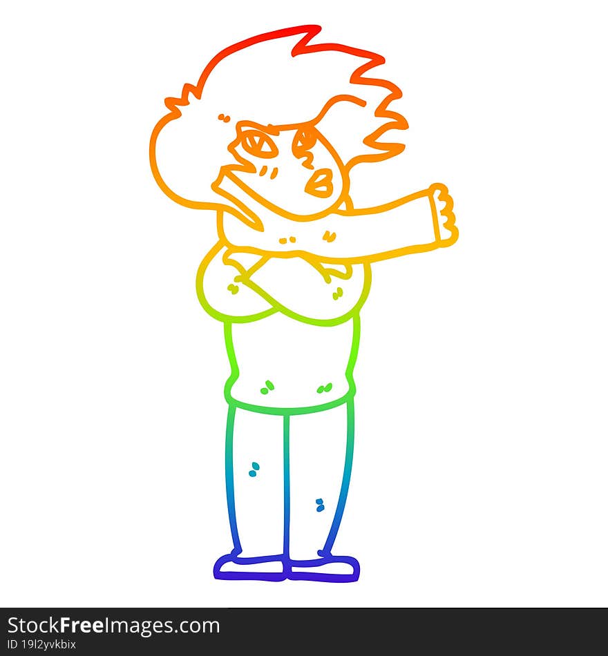 rainbow gradient line drawing cartoon girl with scarf