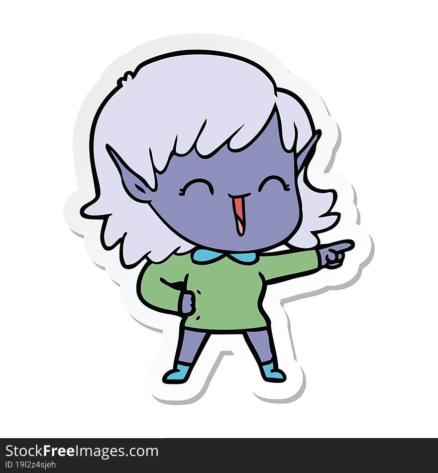 Sticker Of A Cartoon Elf Girl