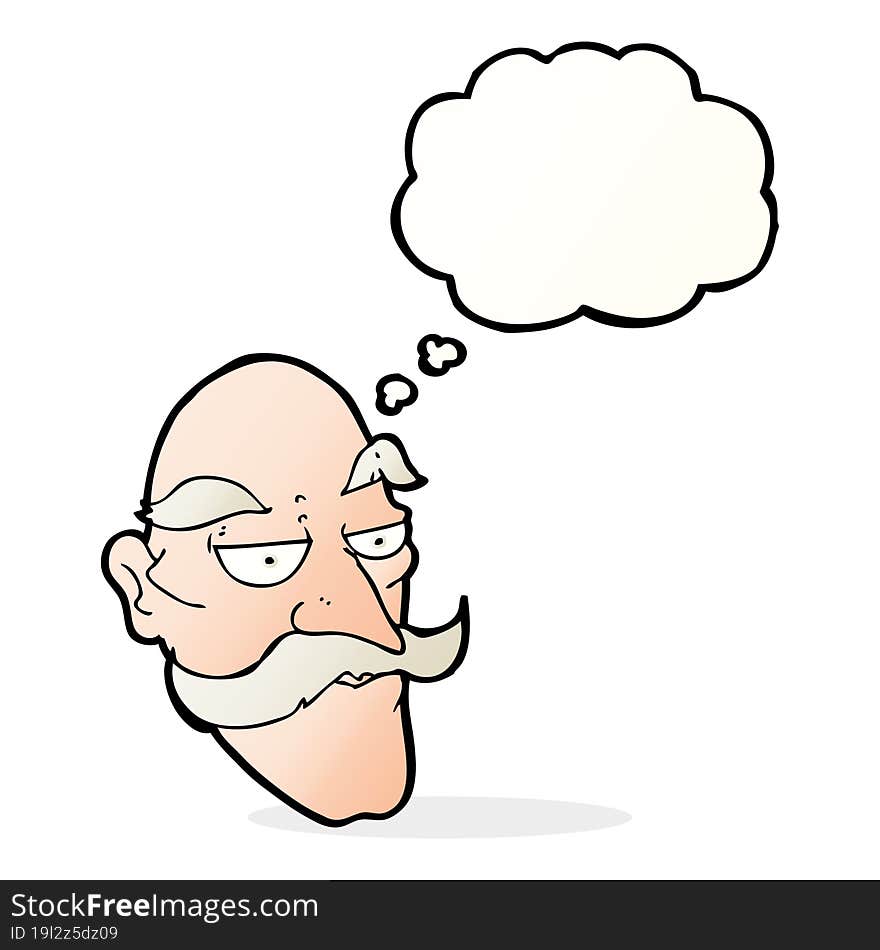 cartoon old man face with thought bubble