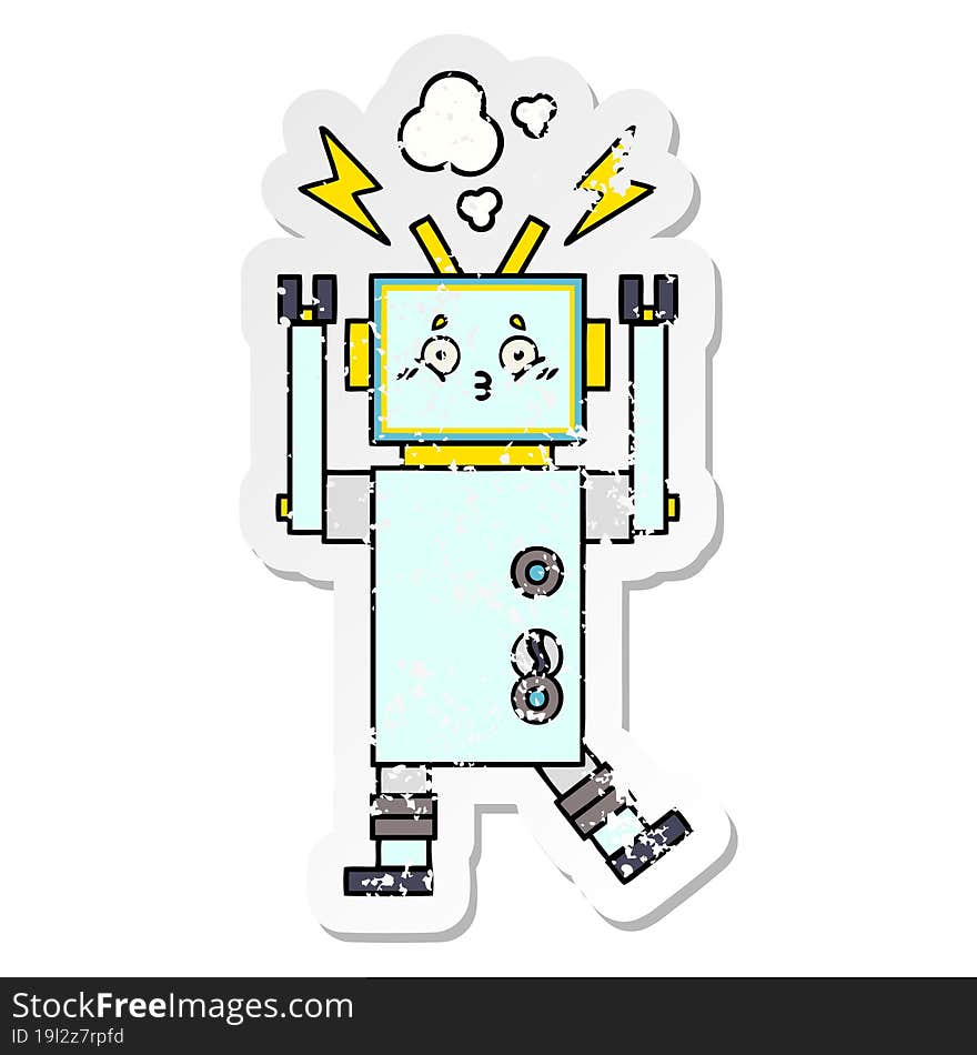 distressed sticker of a cute cartoon robot