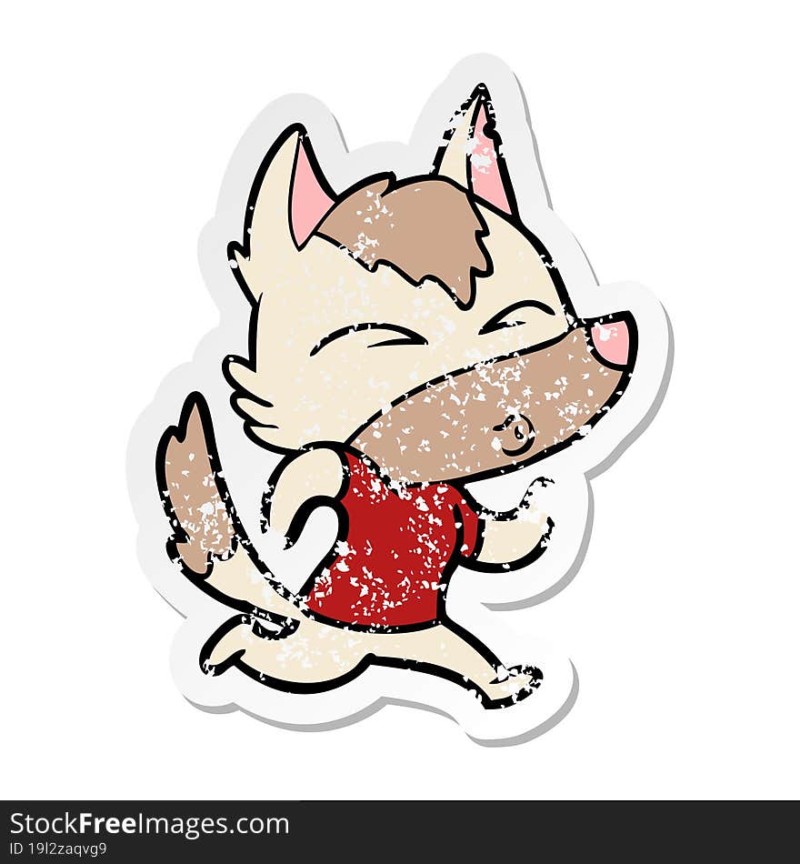 distressed sticker of a cartoon wolf running