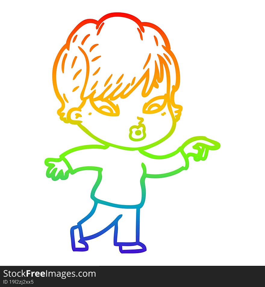 rainbow gradient line drawing of a cartoon woman