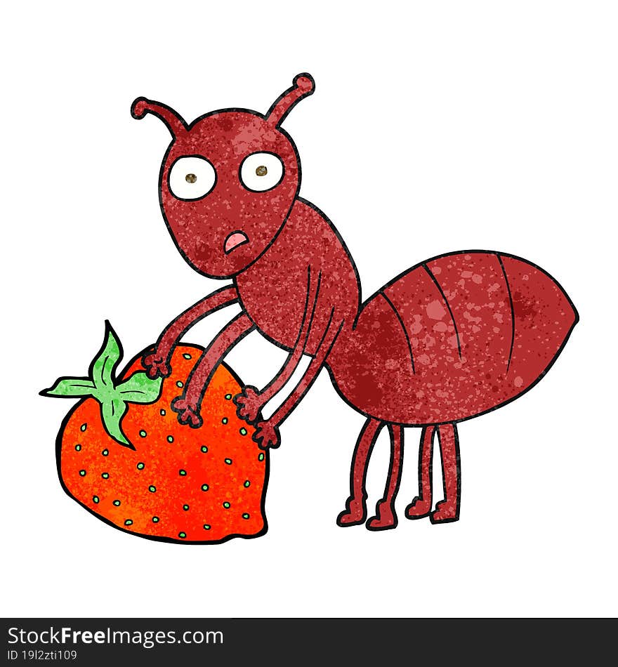 textured cartoon ant with berry