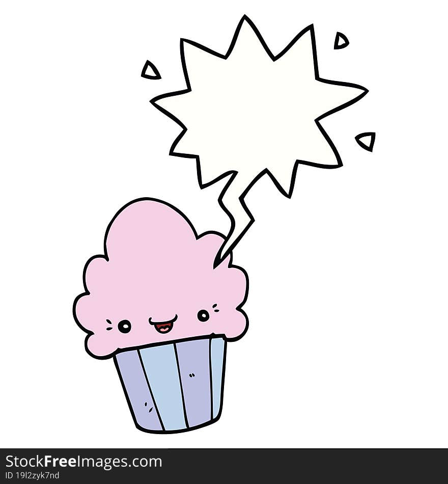 Cartoon Cupcake And Face And Speech Bubble