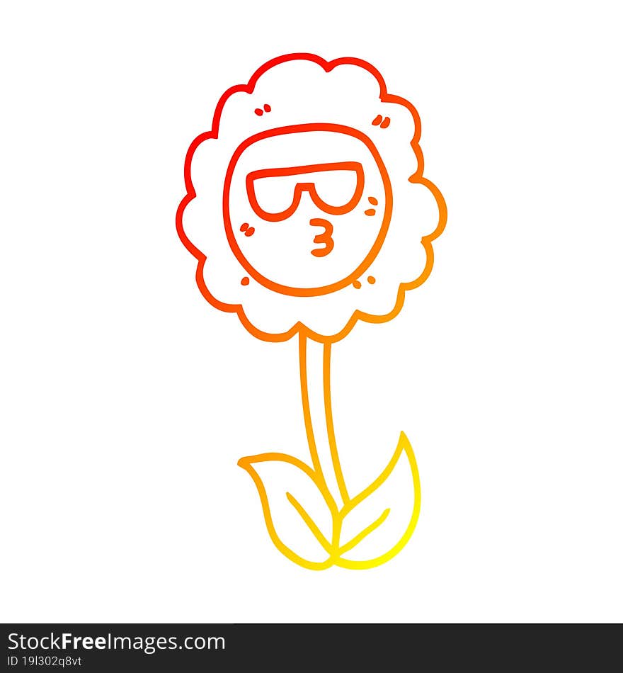 warm gradient line drawing of a cartoon flower