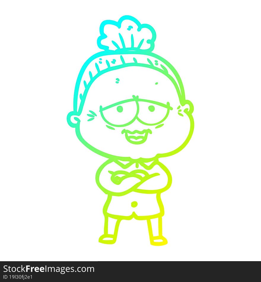 Cold Gradient Line Drawing Cartoon Happy Old Lady