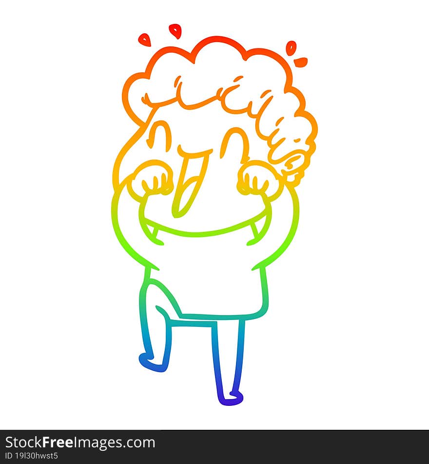 rainbow gradient line drawing of a cartoon happy man