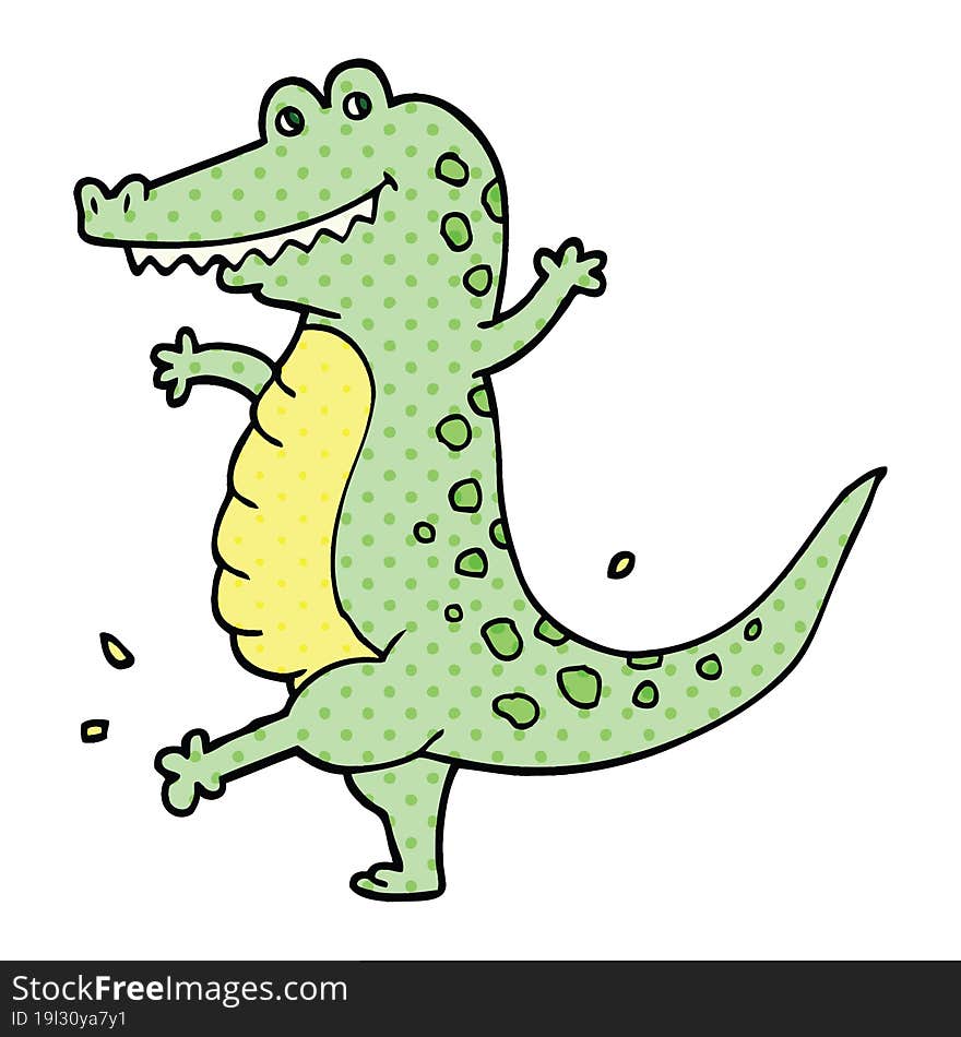 comic book style cartoon dancing crocodile