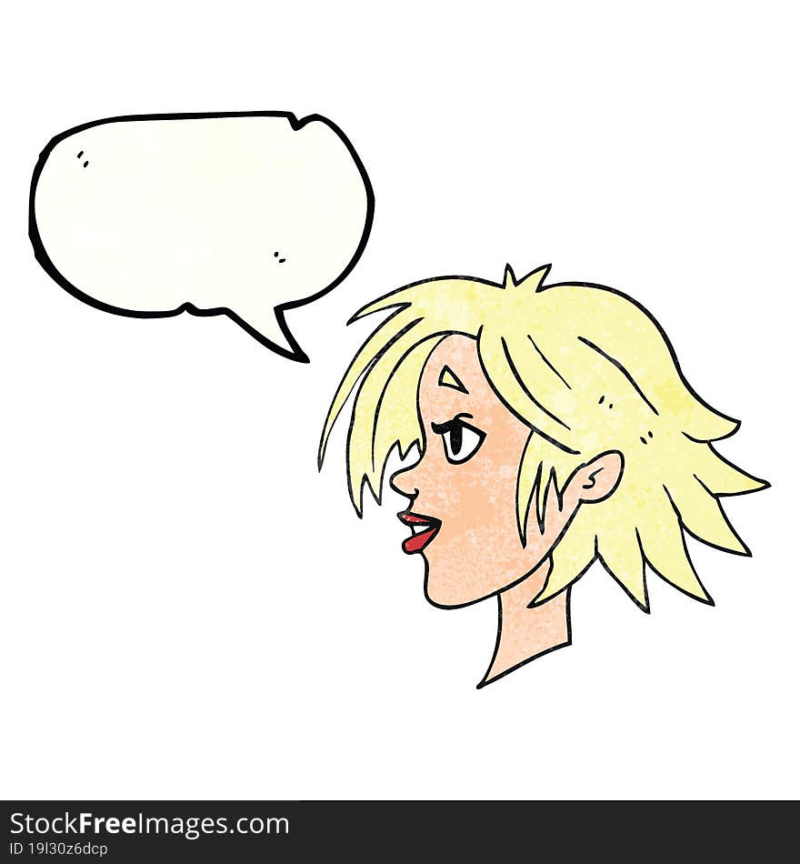 freehand speech bubble textured cartoon happy female face