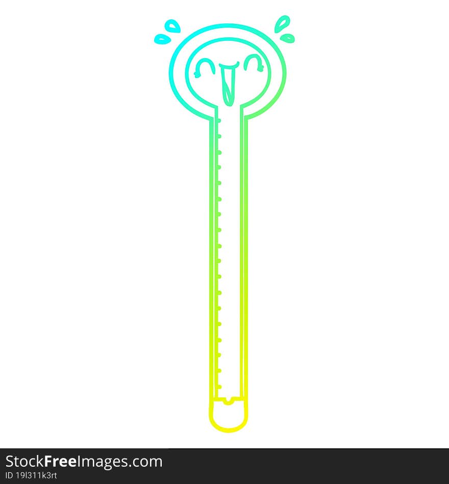 cold gradient line drawing of a cartoon thermometer laughing