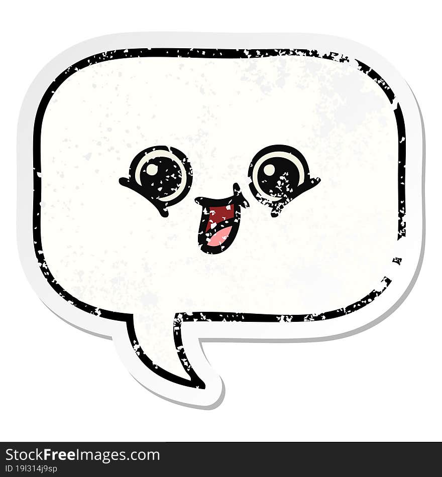 Distressed Sticker Of A Cute Cartoon Speech Bubble