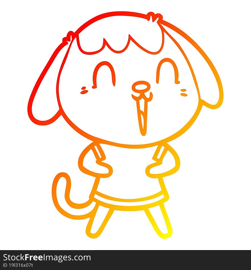 warm gradient line drawing of a cute cartoon dog