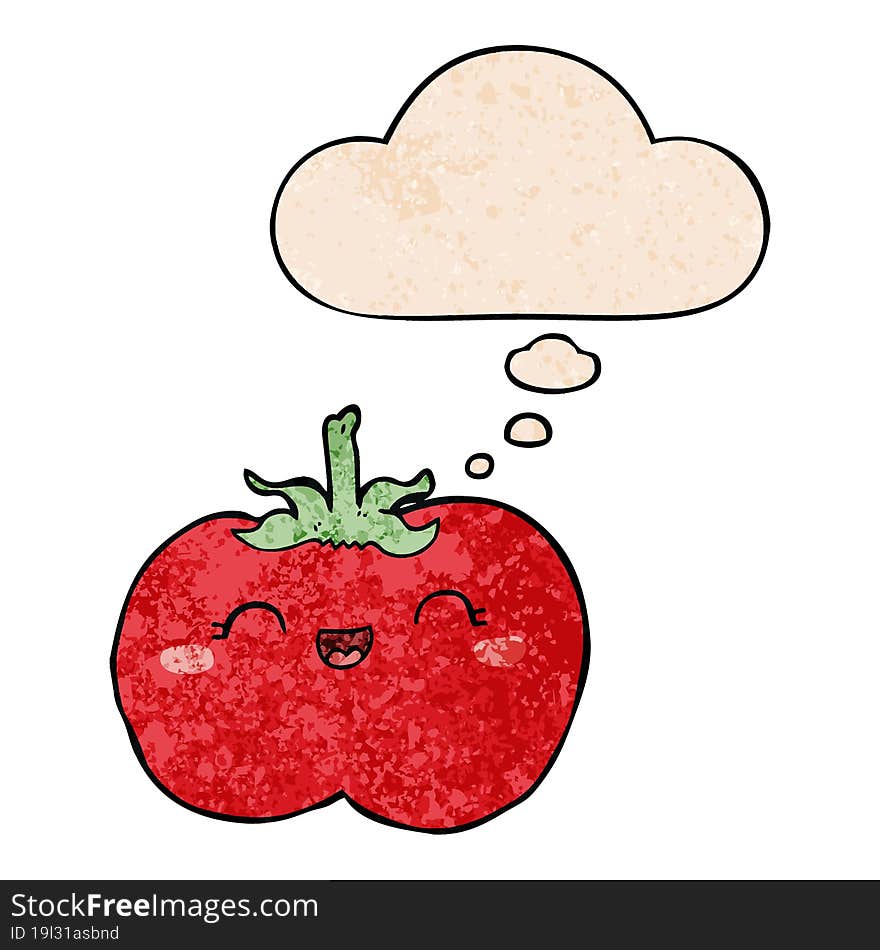 Cartoon Tomato And Thought Bubble In Grunge Texture Pattern Style