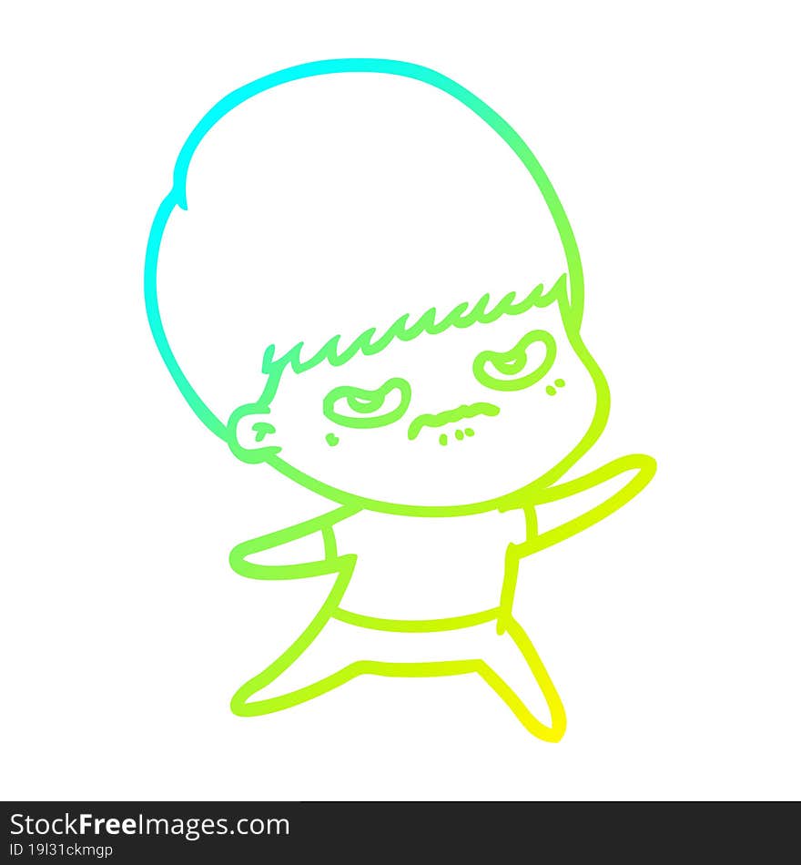 cold gradient line drawing cartoon angry boy