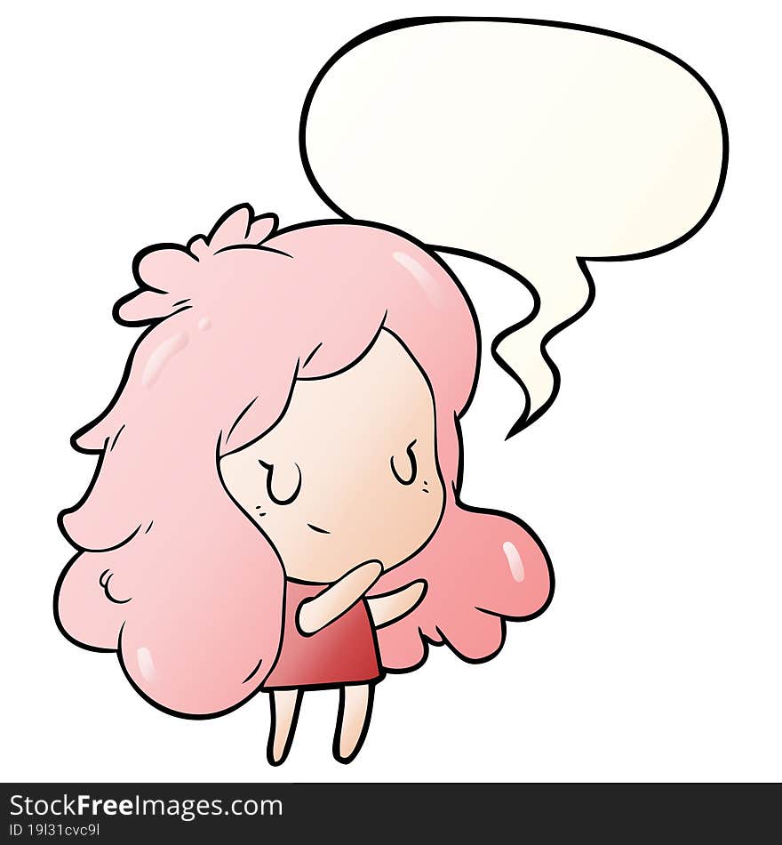 cute cartoon girl with speech bubble in smooth gradient style