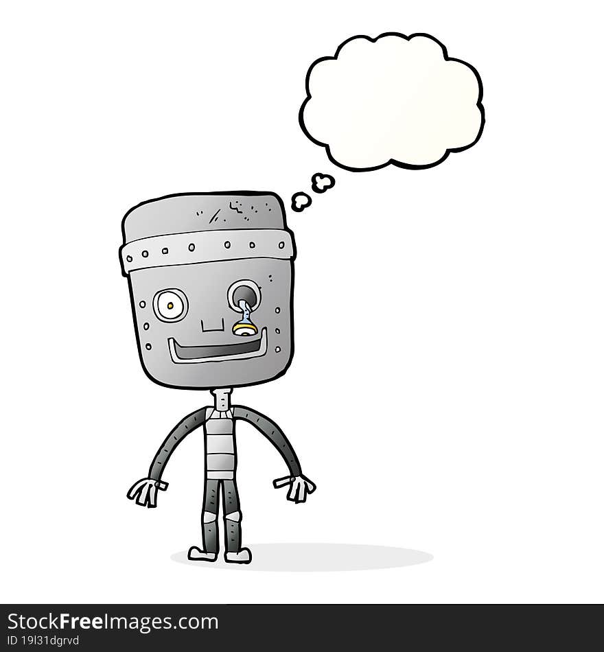 cartoon funny robot with thought bubble