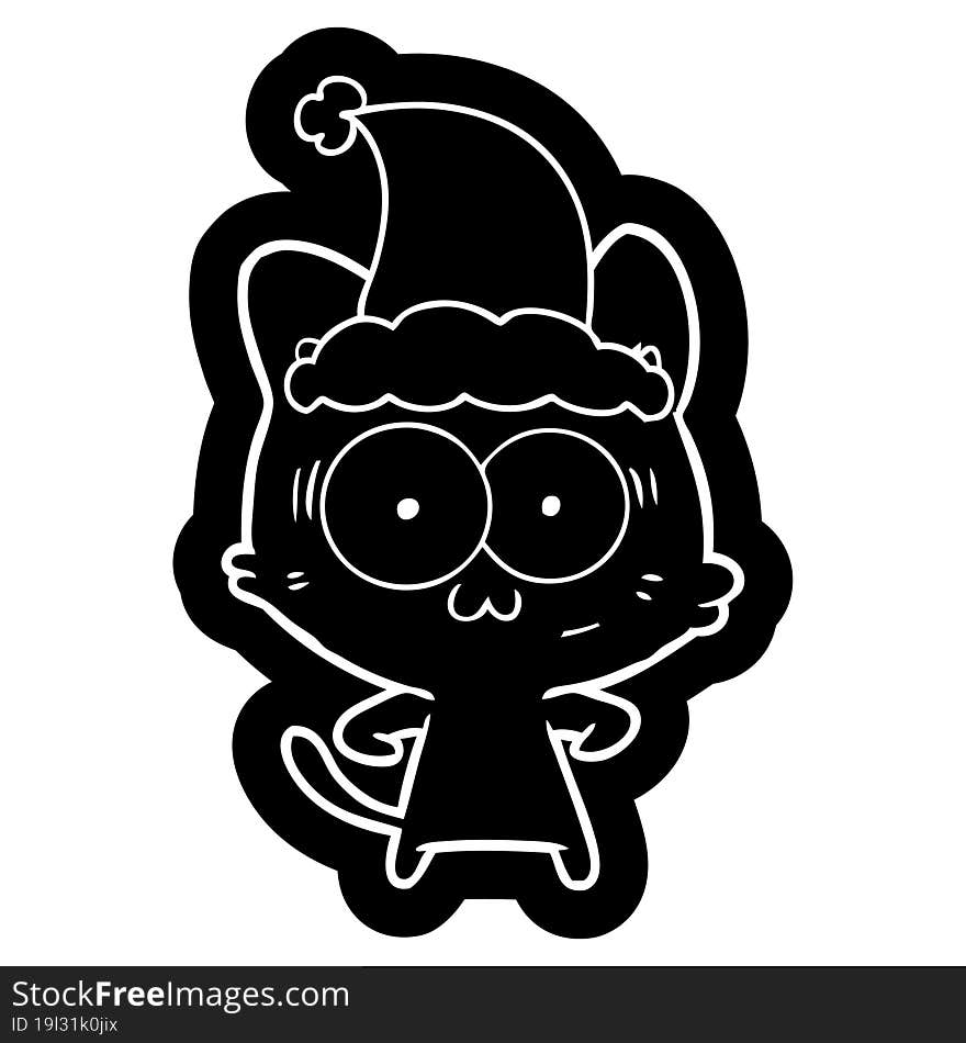 cartoon icon of a surprised cat wearing santa hat