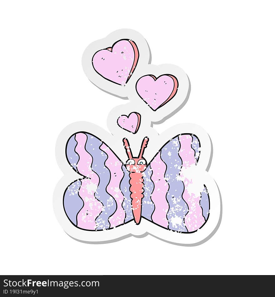 retro distressed sticker of a cartoon butterfly