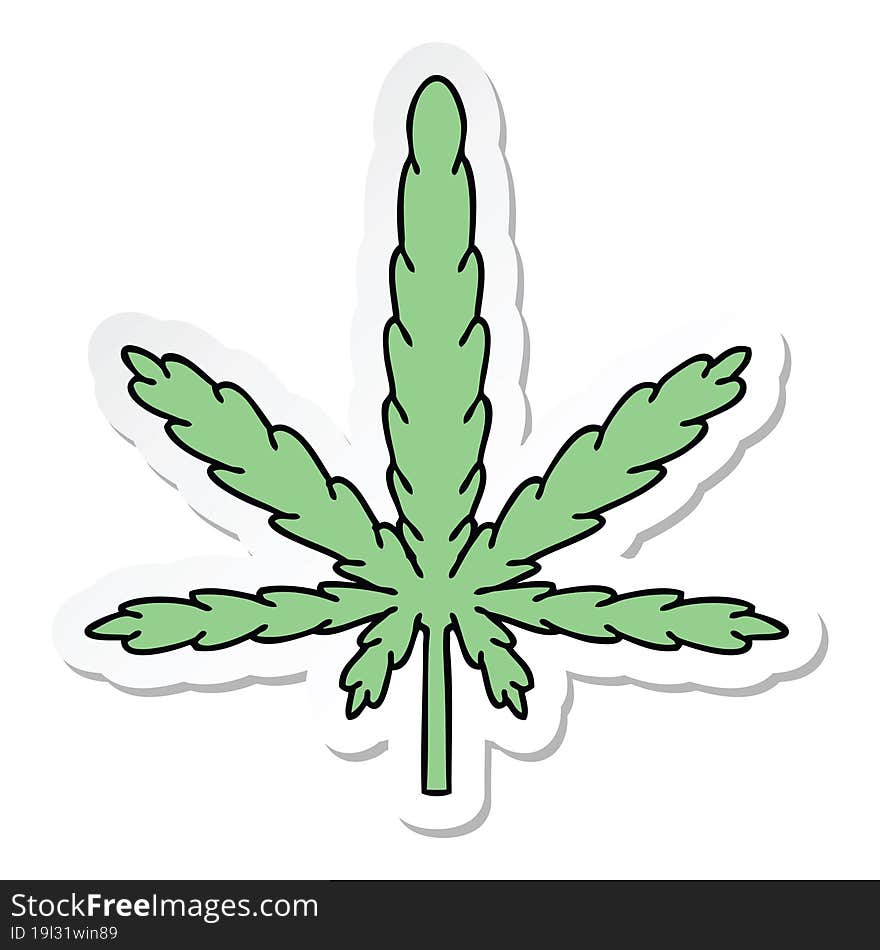 sticker of a quirky hand drawn cartoon marijuana