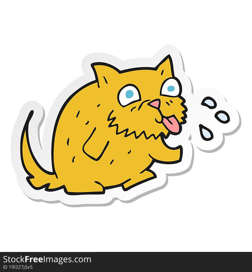 Sticker Of A Cartoon Cat Blowing Raspberry