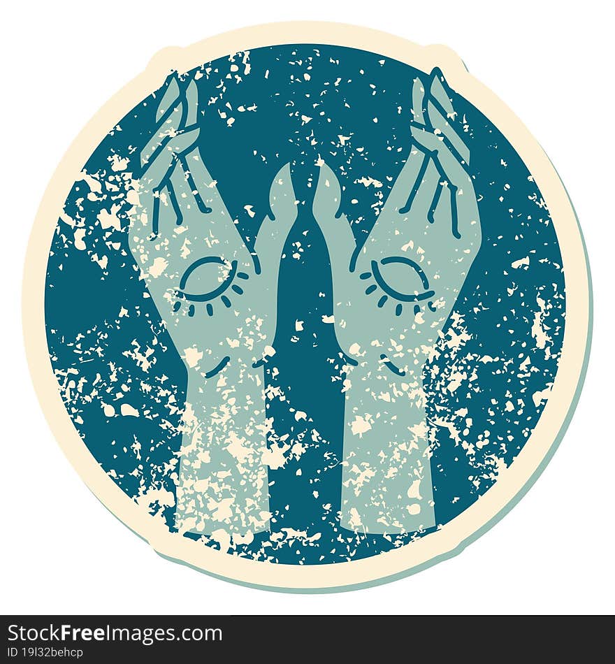 iconic distressed sticker tattoo style image of mystic hands. iconic distressed sticker tattoo style image of mystic hands