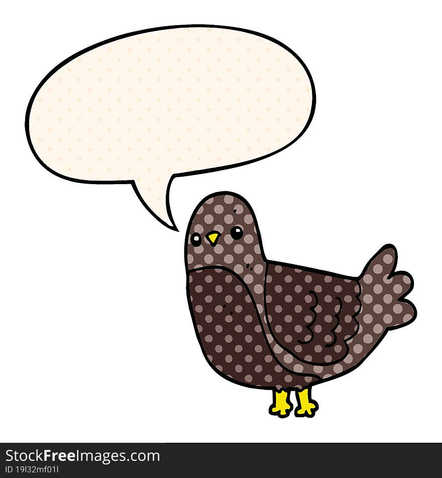 cartoon bird with speech bubble in comic book style