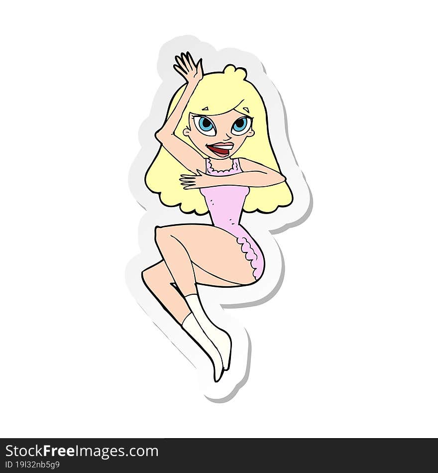 Sticker Of A Cartoon Woman In Lingerie