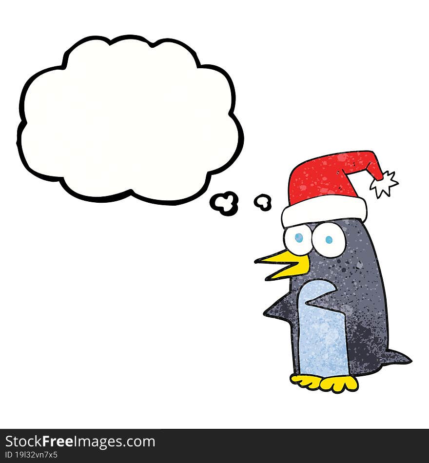 Thought Bubble Textured Cartoon Christmas Penguin