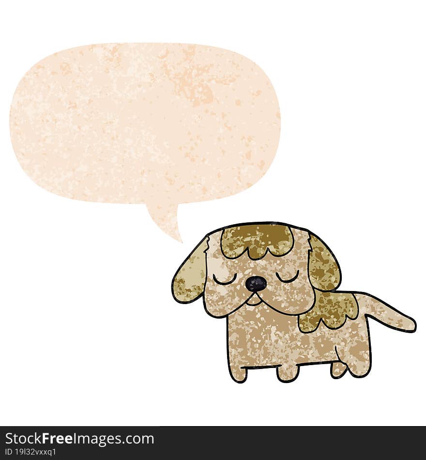 cute cartoon puppy and speech bubble in retro textured style