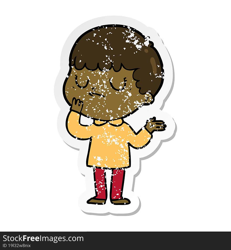 Distressed Sticker Of A Cartoon Grumpy Boy