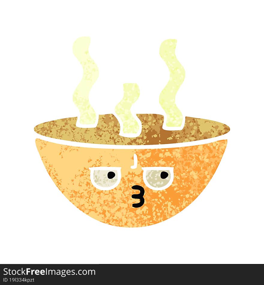 retro illustration style cartoon bowl of hot soup