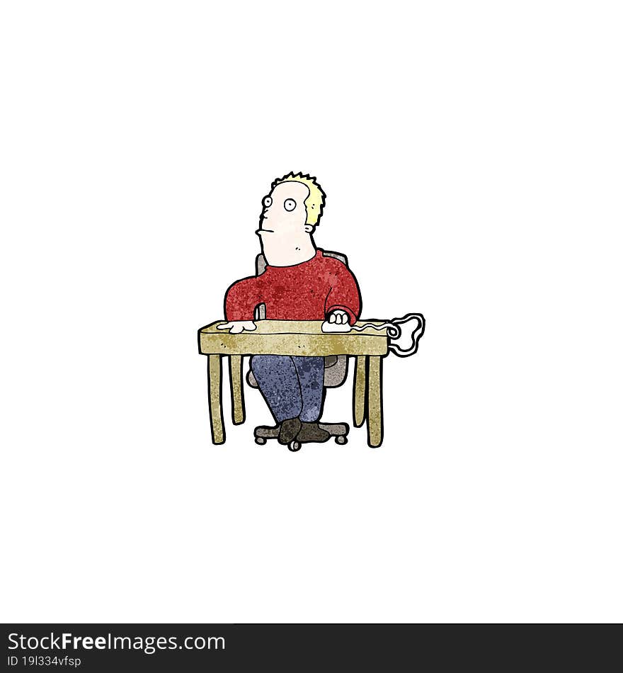 cartoon bored man working at desk