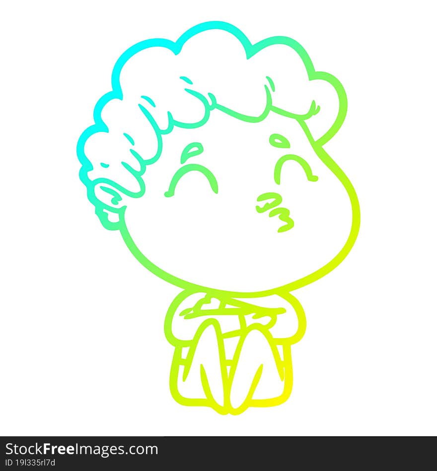 cold gradient line drawing cartoon man pouting