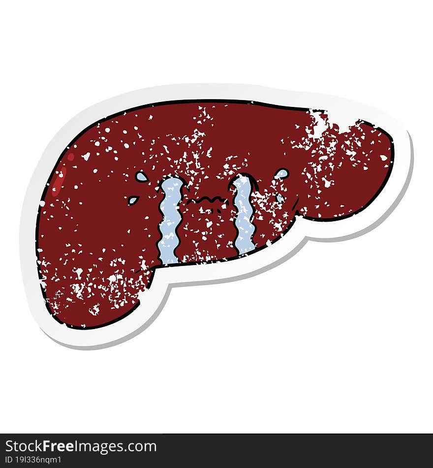 Distressed Sticker Of A Cartoon Liver