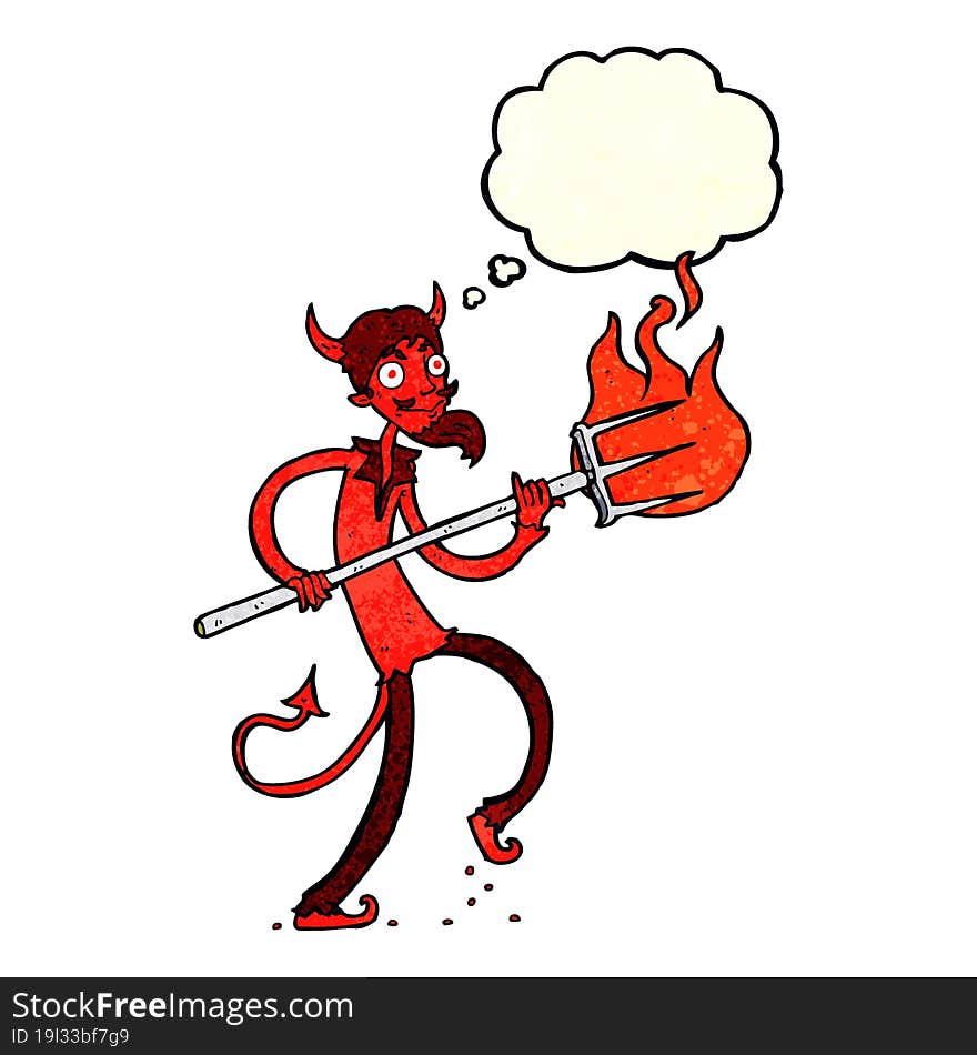 Cartoon Devil With Pitchfork With Thought Bubble