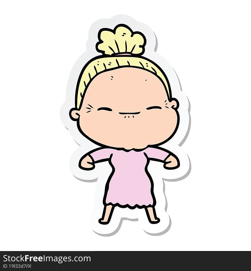 sticker of a cartoon peaceful old woman