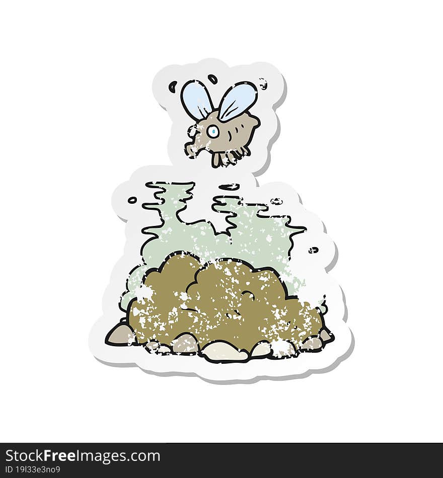 retro distressed sticker of a cartoon fly and manure