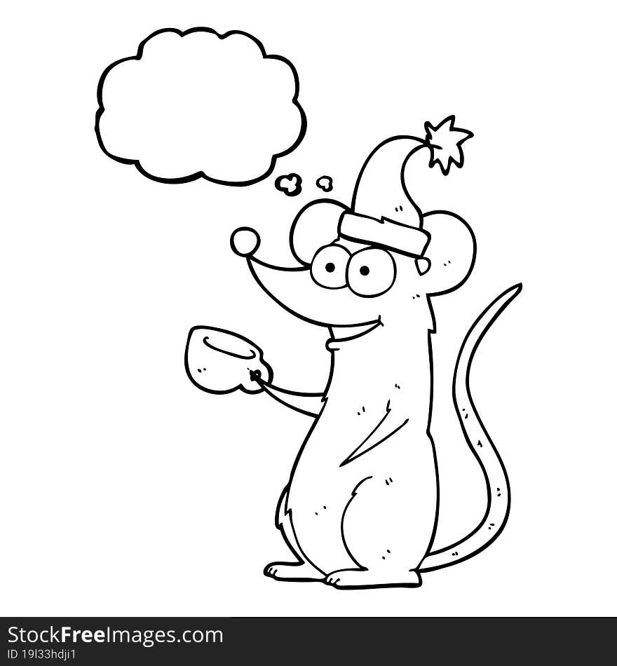 thought bubble cartoon mouse wearing christmas hat