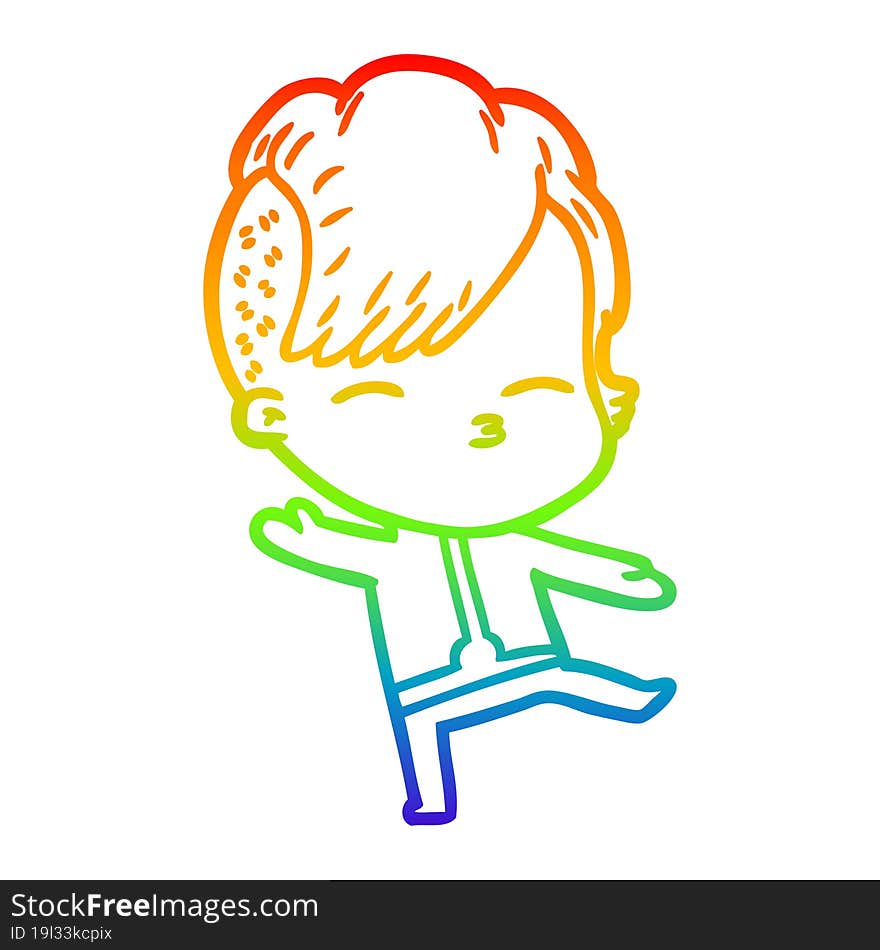 rainbow gradient line drawing cartoon girl wearing futuristic clothes