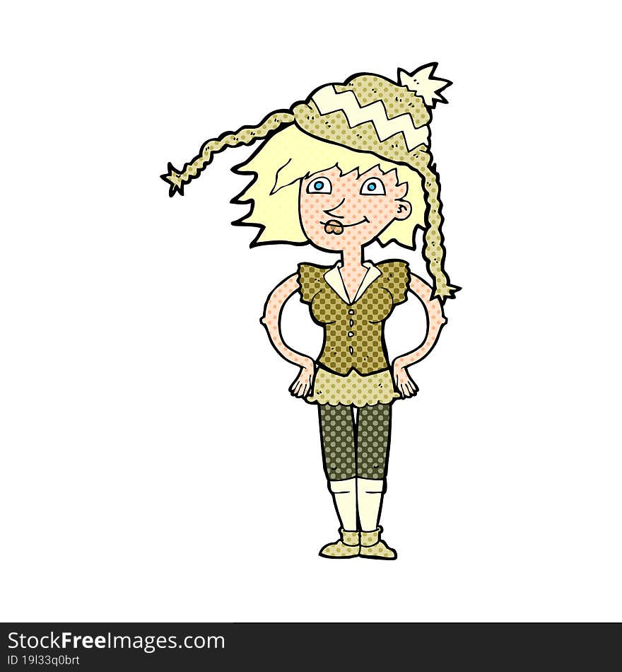 cartoon woman wearing winter hat