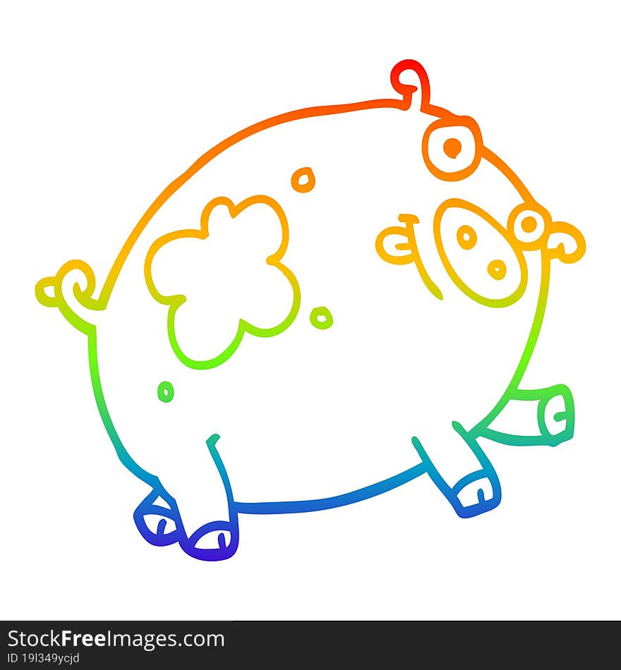 rainbow gradient line drawing of a cartoon pig