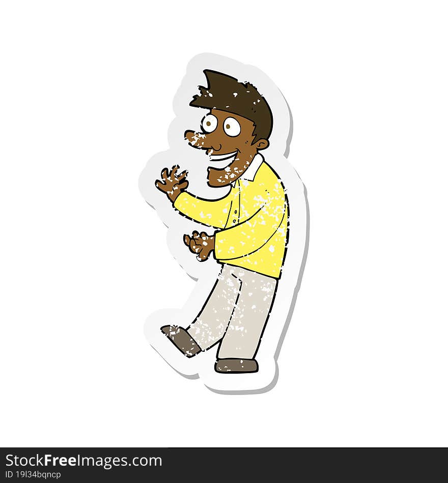 retro distressed sticker of a cartoon excited man